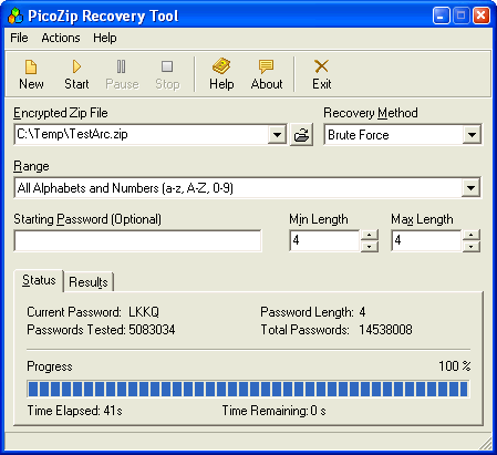 PicoZip Recovery Tool Screenshot